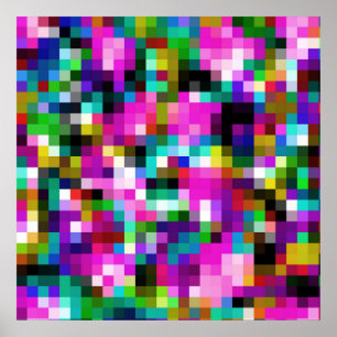 Colourful Geometric Pixel Pixelated Plaid Poster