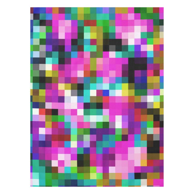 Colourful Geometric Pixel Pixelated Plaid Tablecloth (Front)