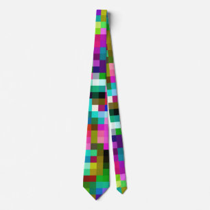 Colourful Geometric Pixel Pixelated Plaid Tie