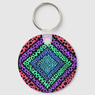 Colourful Geometric Rainbow Cheetah Animal Print Key Ring