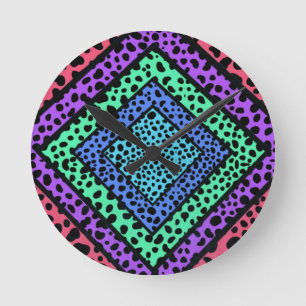 Colourful Geometric Rainbow Cheetah Animal Print Round Clock