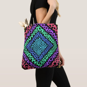 Colourful Geometric Rainbow Cheetah Animal Print Tote Bag