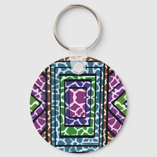 Colourful Geometric Rainbow Giraffe Animal Print Key Ring (Front)