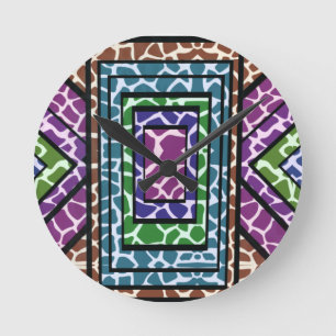 Colourful Geometric Rainbow Giraffe Animal Print Round Clock
