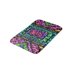 Colourful Geometric Rainbow Jaguar Animal Print Bath Mat