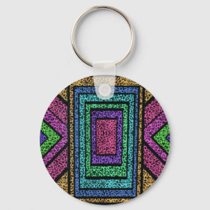Colourful Geometric Rainbow Leopard Animal Print Key Ring