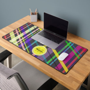 Colourful geometric retro Lines Pattern Monogram Desk Mat