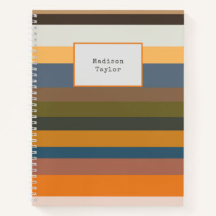 Colourful Geometric Retro Stripes Your Name Notebook