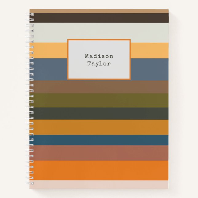 Colourful Geometric Retro Stripes Your Name Notebook (Front)