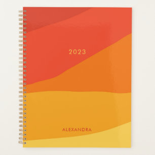 Colourful Geometric Retro Sunny Orange Stripes  Planner