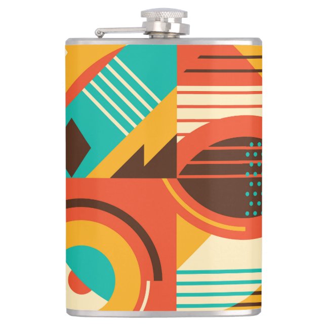 Colourful geometric retro: vintage abstraction. hip flask (Front)