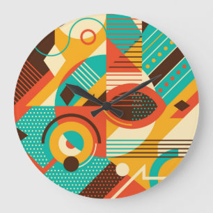 Colourful geometric retro: vintage abstraction. large clock