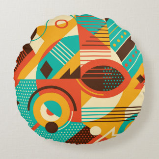 Colourful geometric retro: vintage abstraction. round cushion