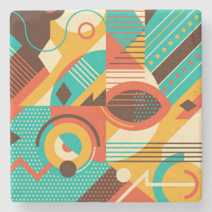 Colourful geometric retro: vintage abstraction. stone coaster