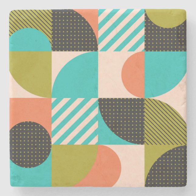 Colourful geometric, Scandinavian style pattern. Stone Coaster (Front)