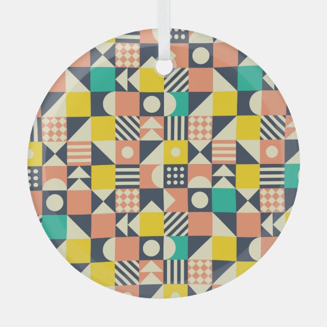 Colourful Geometric Seamless Pattern Glass Tree Decoration (Front)