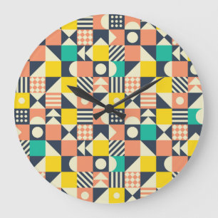 Colourful Geometric Seamless Pattern Large Clock