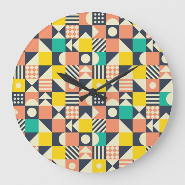 Colourful Geometric Seamless Pattern Large Clock (Front)