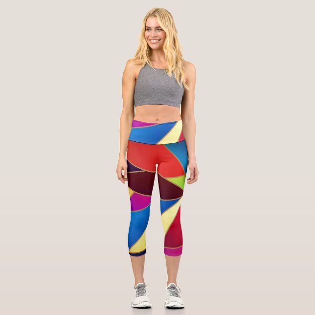 Colourful geometric shapes capri leggings (Front)