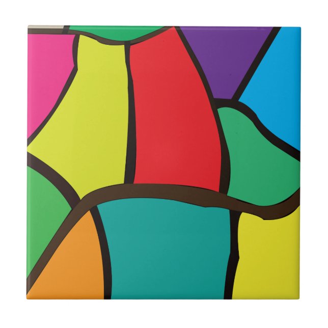 Colourful Geometric Shapes Ceramic Tile (Front)