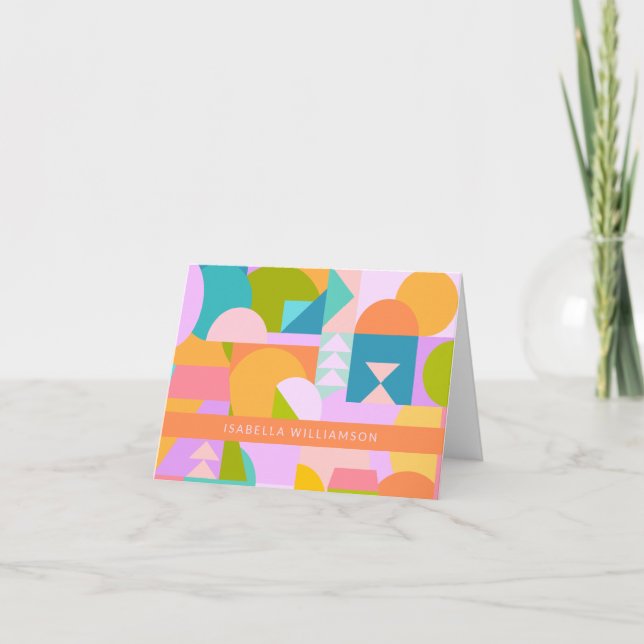 Colourful Geometric Shapes Collage Personalised   Note Card (Front)
