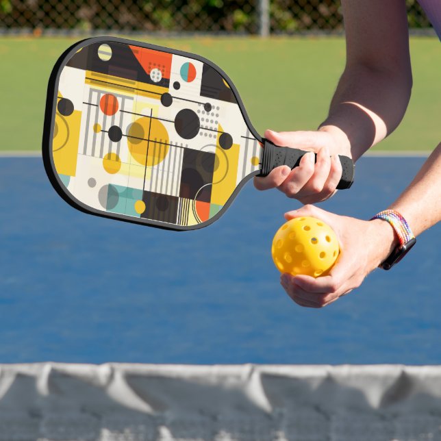 Colourful geometric shapes composition pickleball paddle (Insitu)