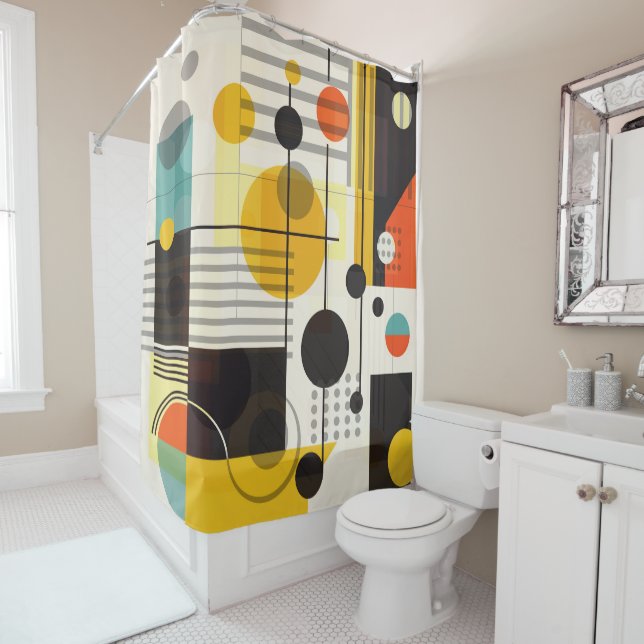 Colourful geometric shapes composition shower curtain (In Situ)