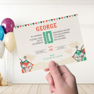 Colourful Geometric Shapes Cute Fox Birthday Invitation