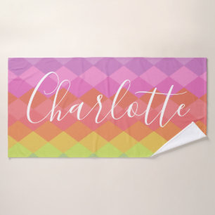 Colourful Geometric Shapes in Pink Personalised Bath Towel