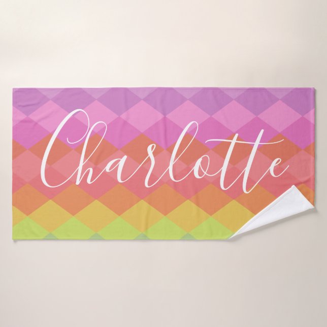 Colourful Geometric Shapes in Pink Personalised Bath Towel (Bath Towel)