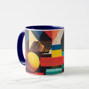 Colourful Geometric Shapes on Red Background Mug