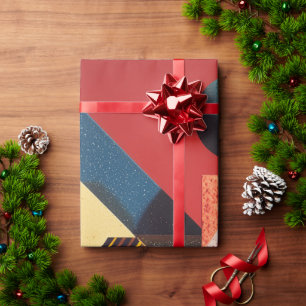Colourful Geometric Shapes on Red Background Wrapping Paper