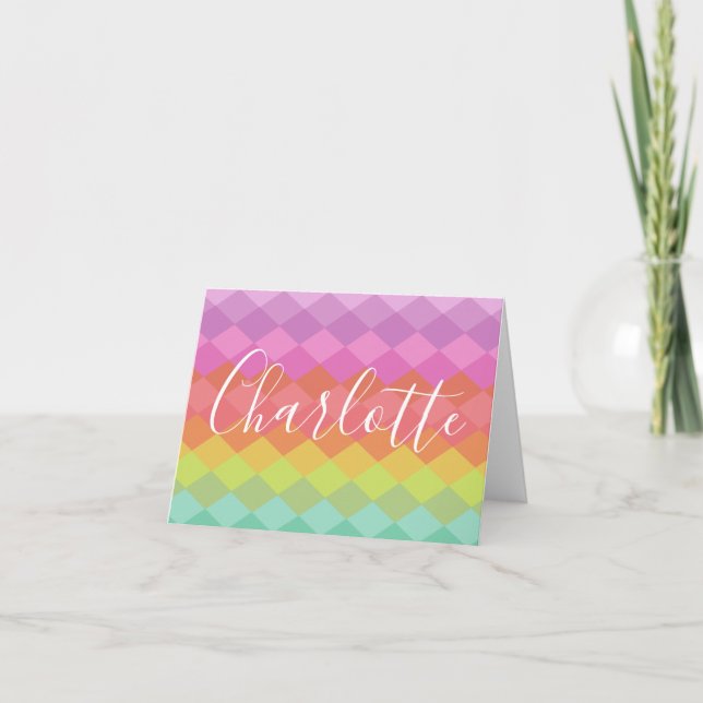 Colourful Geometric Shapes Pastel Personalised    Note Card (Front)