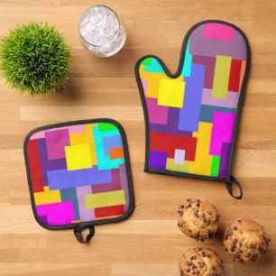 Colourful geometric shapes pattern 1 oven mitt & pot holder set