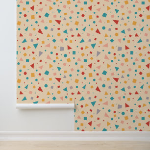 Colourful Geometric Shapes Pattern on Beige Wallpaper