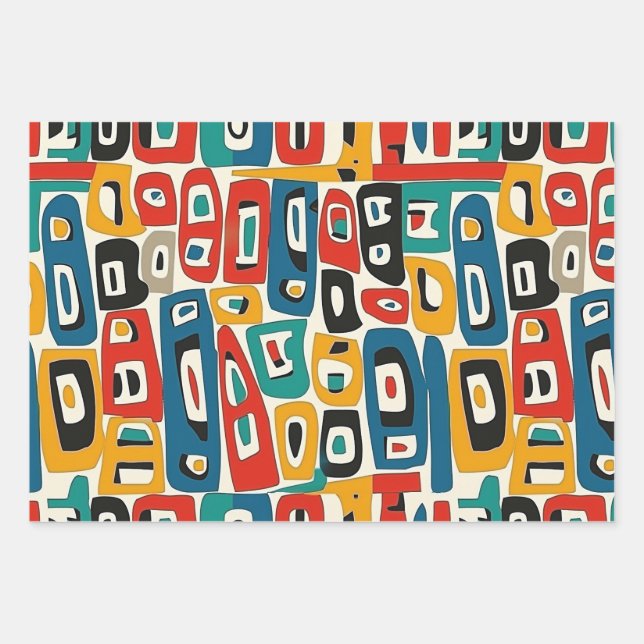 Colourful Geometric Shapes Pattern Wrapping Paper Sheet (Front)