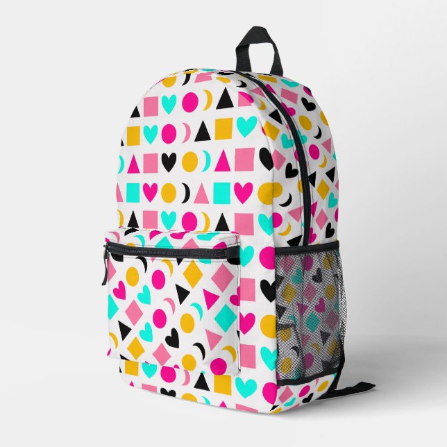Colourful geometric shapes printed backpack (Back Corner Right)