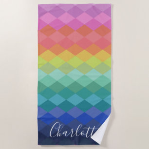 Colourful Geometric Shapes Rainbow Personalised Beach Towel