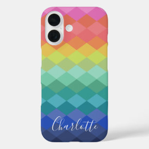 Colourful Geometric Shapes Rainbow Personalised  iPhone 16 Case