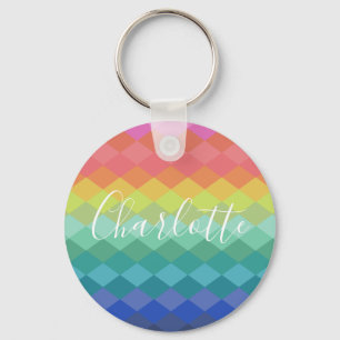 Colourful Geometric Shapes Rainbow Personalised    Key Ring