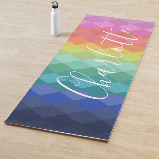 Colourful Geometric Shapes Rainbow Personalised  Yoga Mat (In Situ)