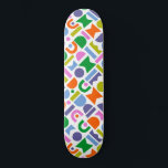 Colourful Geometric Shapes Skateboard<br><div class="desc">A colourful and modern design that features geometric cut-out shapes. This playful design is inspired by retro,  mid-century modern style. Colours included in this abstract pattern are;  blue,  purple,  pink,  green,  yellow,  pink and orange against a white background.</div>