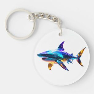 "Colourful Geometric Shark – Vibrant Polygon Art S Key Ring
