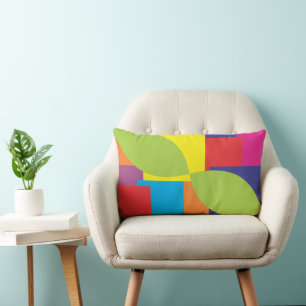 Colourful Geometric Square Leaf Pattern Lumbar Cushion