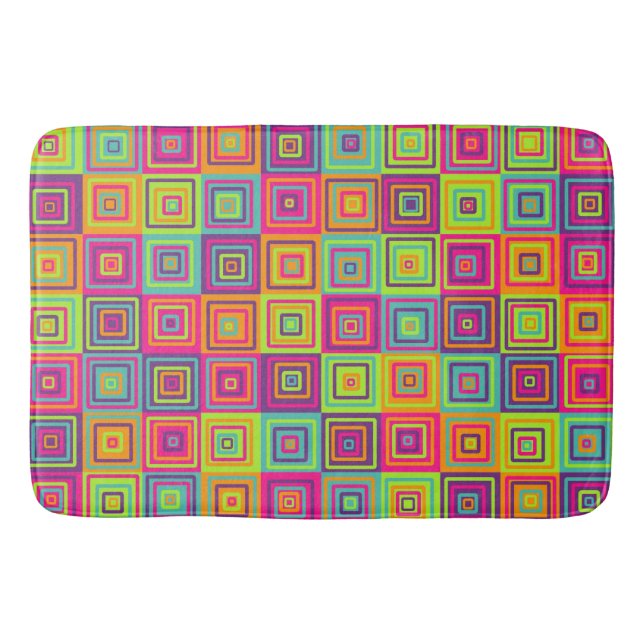 Colourful Geometric Squares Bath Mat (Front)