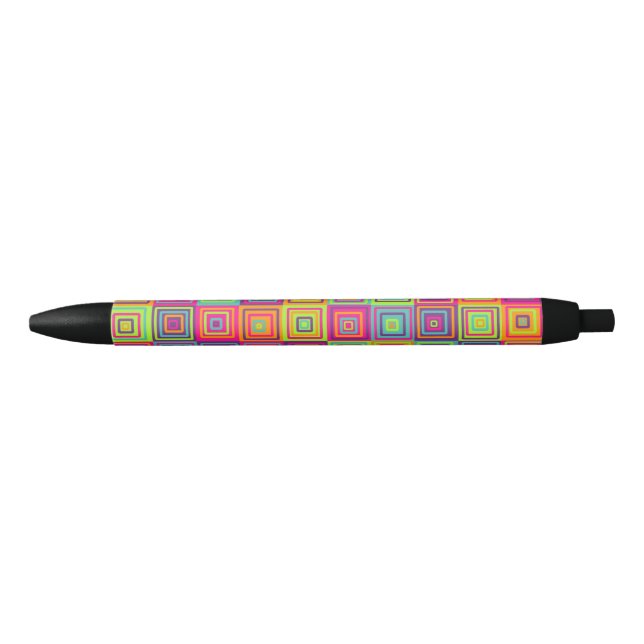 Colourful Geometric Squares Black Ink Pen (Front)