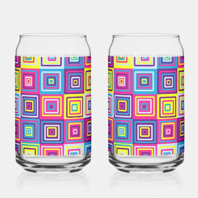 Colourful Geometric Squares Can Glass (Front)