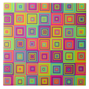Colourful Geometric Squares Ceramic Tile