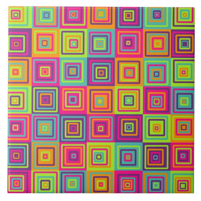 Colourful Geometric Squares Ceramic Tile (Front)