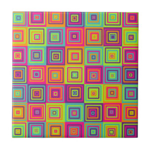 Colourful Geometric Squares Ceramic Tile